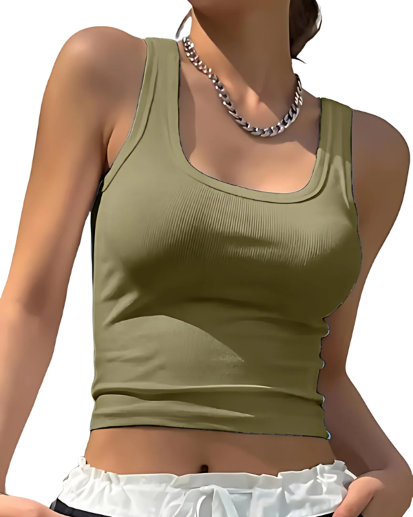 Accmetees Women's and Girls Solid Ribbed Square Neck Tank Top| Crop Tank Top - Image 4