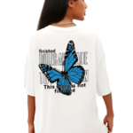 100% COTTON, WOMENS ROUND NECK , HALF SLEEVE , BUTTER FLY LETTER PRINTED, BIO WASHED