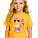 100% COTTON, GIRLS ROUND NECK T SHIRT, HALF SLEEVE , BIO WASHED,  DIGITAL PRINTED